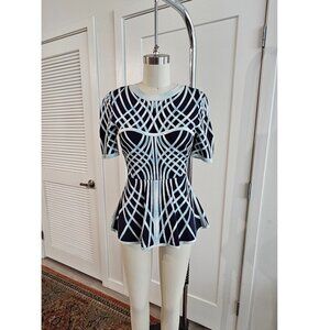 Herve Leger by BCBG Max Azria Navy and White Peplum Blouse in size S